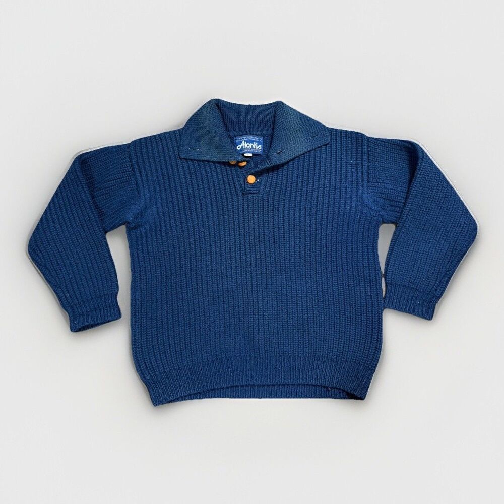 Vintage 70s  Atlantis Virgin Wool Knit Collared Sweater Navel Workwear Mens XL